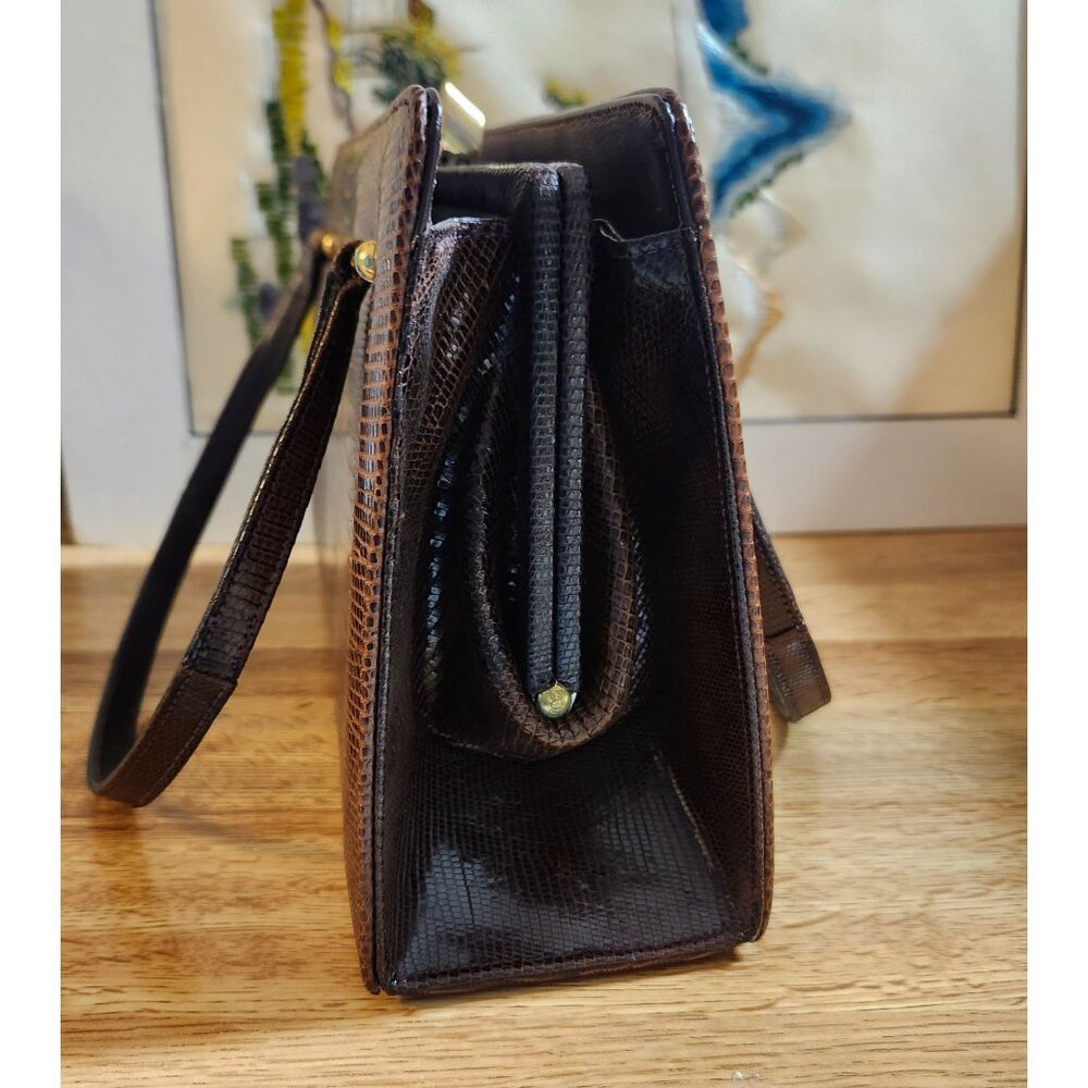 Reptile Leather '50s Bellestone Vintage Handbag Brown  Alligator Crocodile - Picture 11 of 16